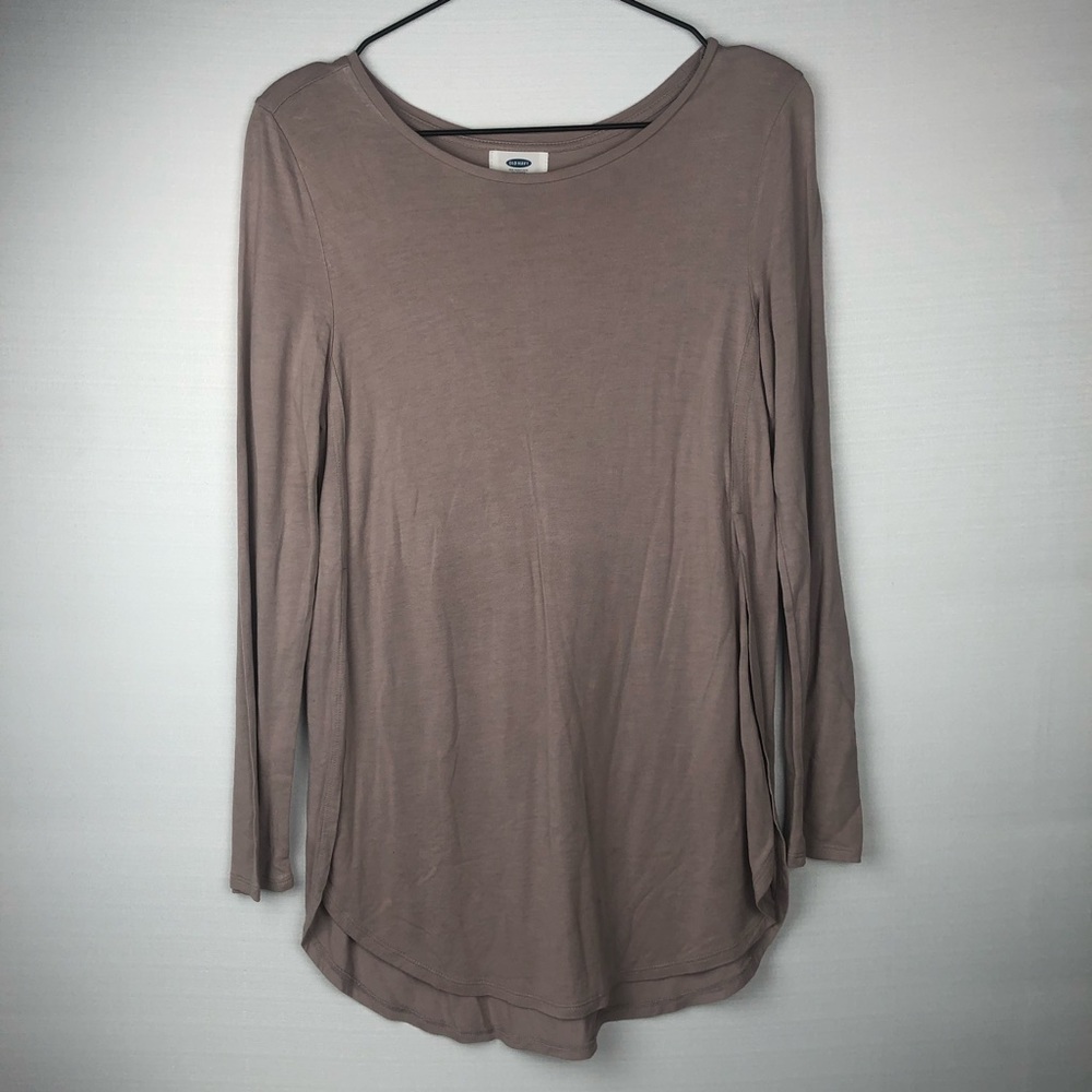 Old Navy T-Shirt Women's XS Light Mauve Pink Long Sleeve High Side Slit - Picture 2 of 8